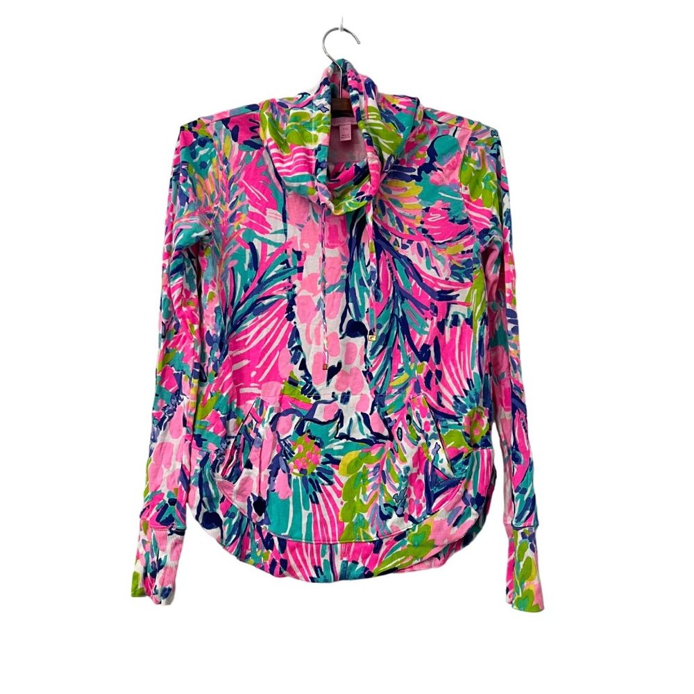 Lilly Pulitzer Colorful Floral Funnel Neck Cowl Pullover Sweater Size XXSmall